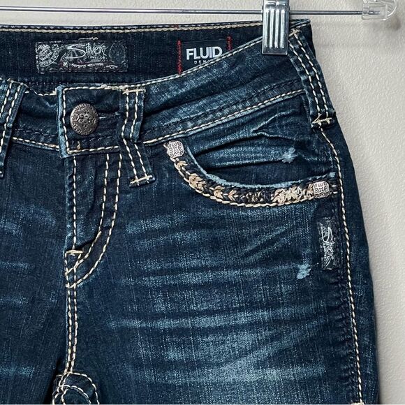 Silver Suki Slim Bootcut Mid-rise Embroidered Dark Wash Denim Jeans - Picture 3 of 16